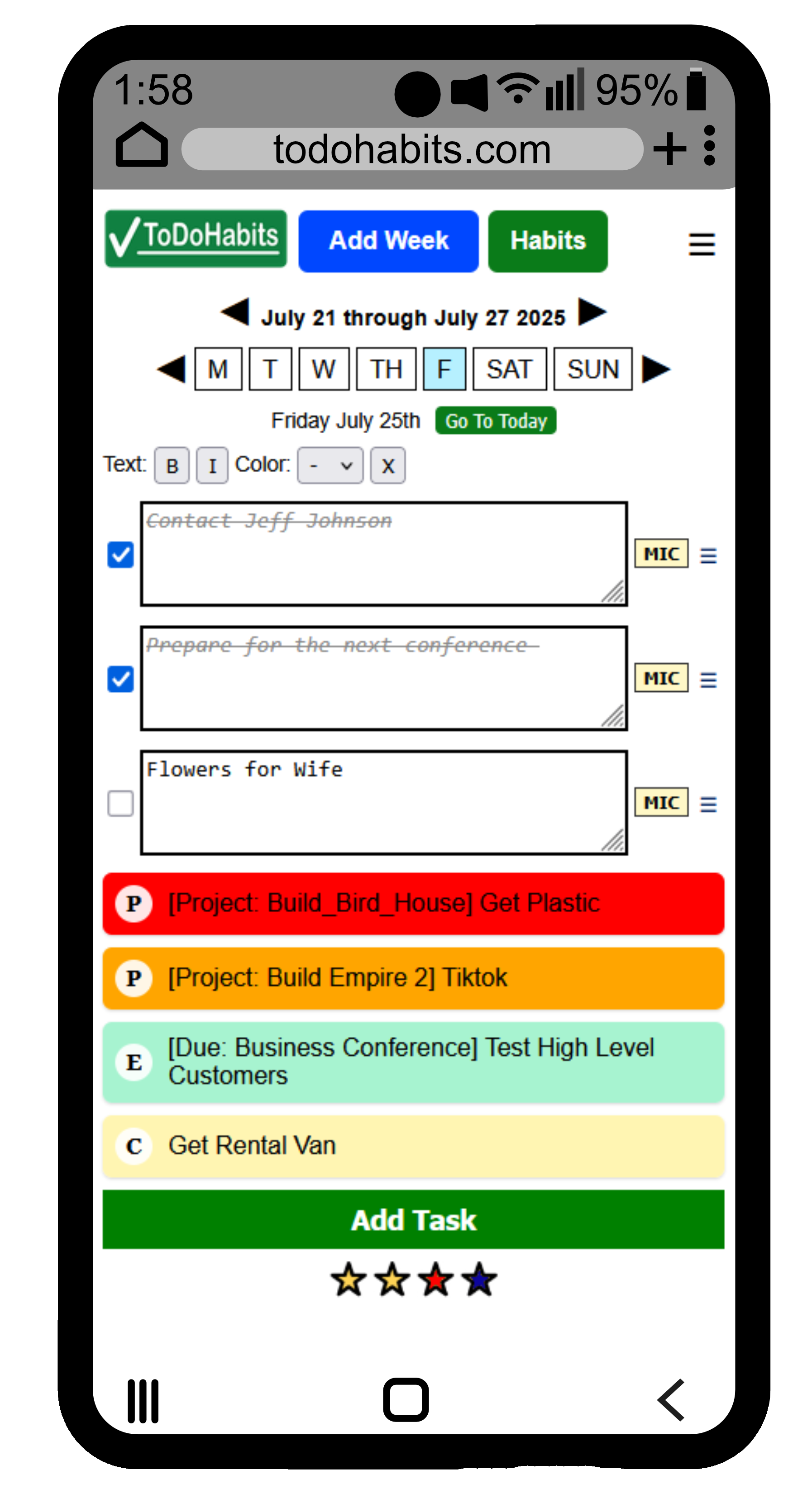 Mobile phone showing a Calendar task marked with a 'C' on the daily To-Do list.