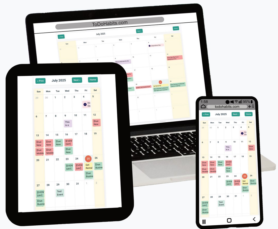 Todo Habits Calendar Interface